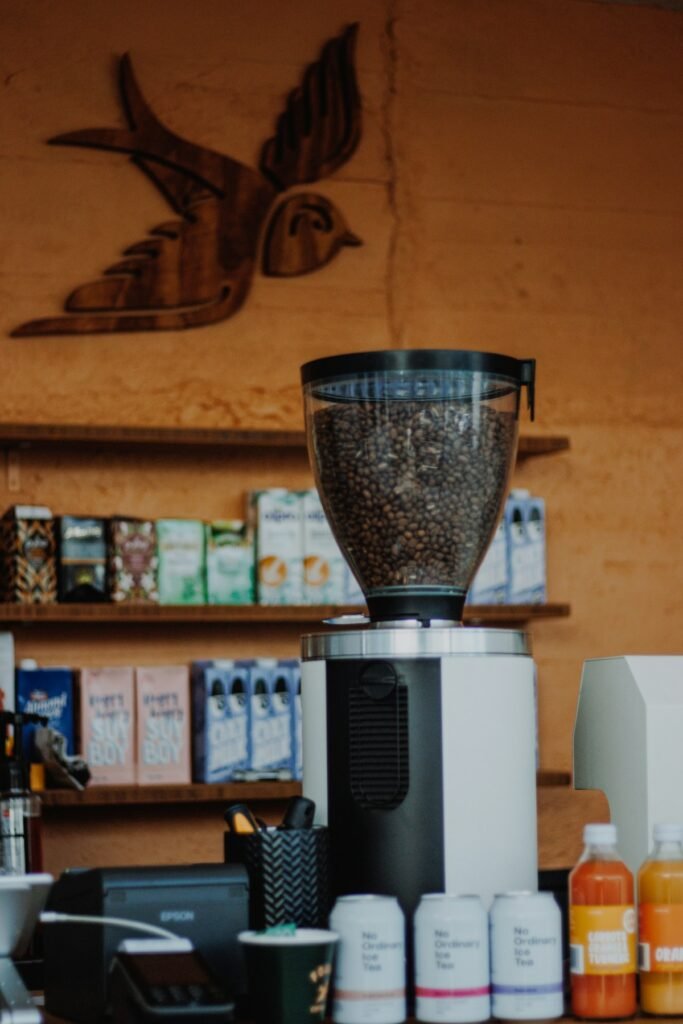 Coffee grinder and shelves